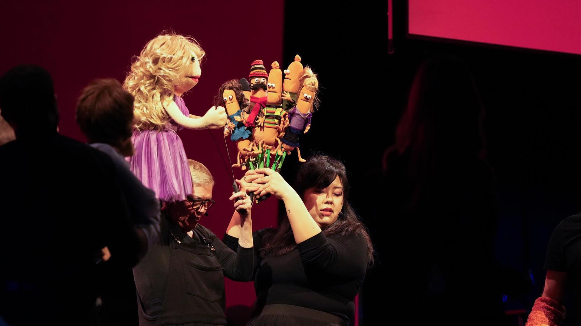 production photo of puppet up on stage