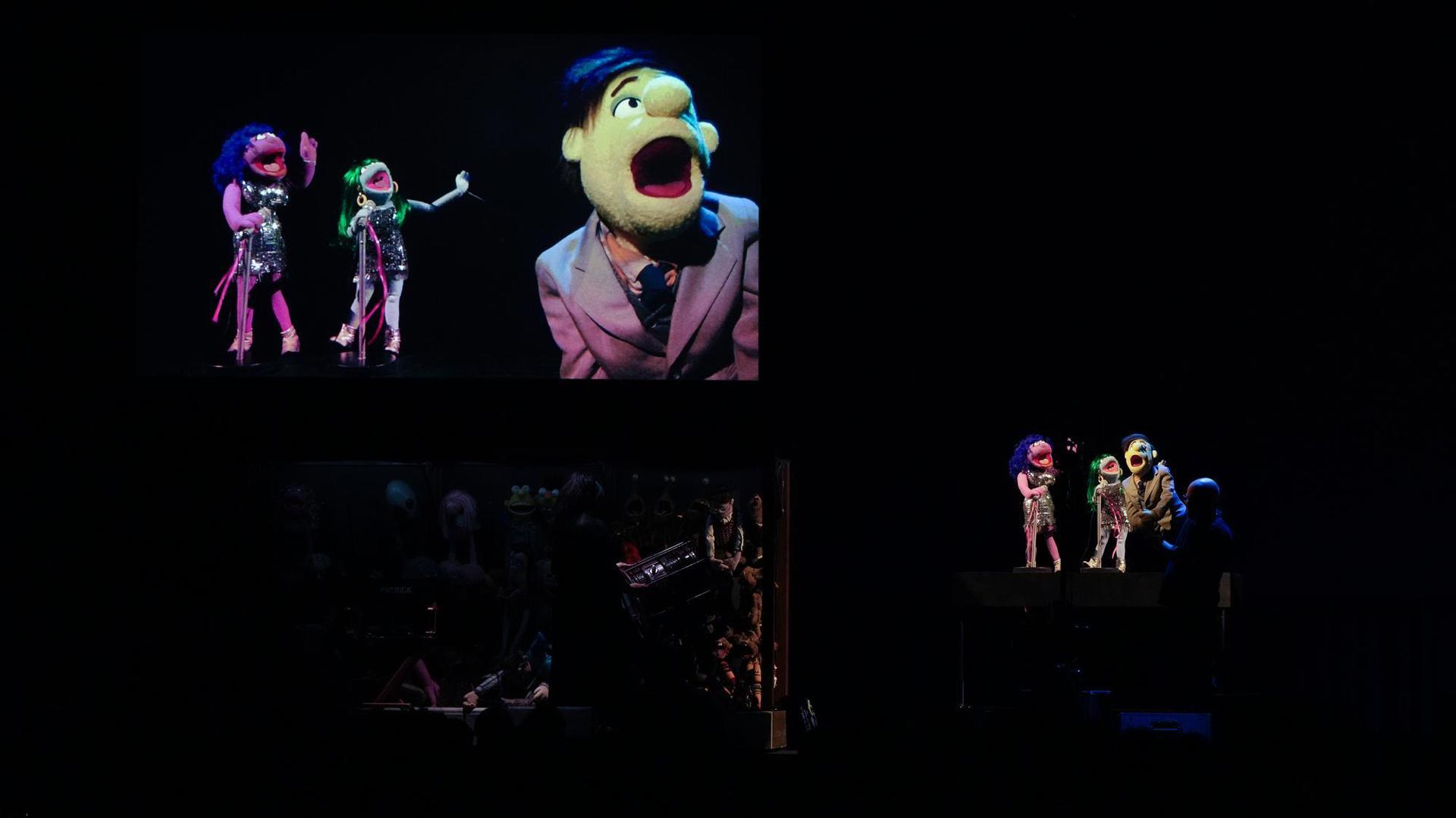 production photo of puppet up on stage
