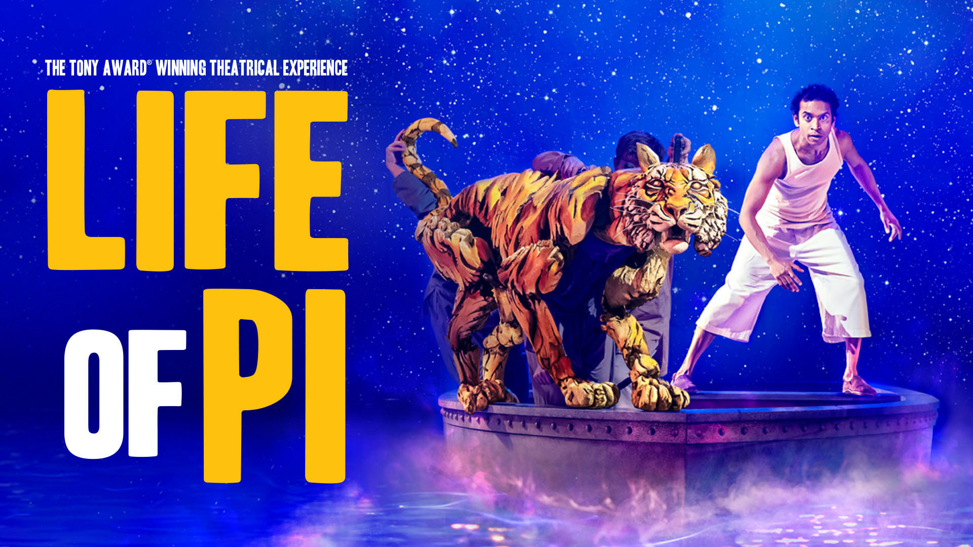 Tony Award Life of Pi man and tiger on edge of a boat